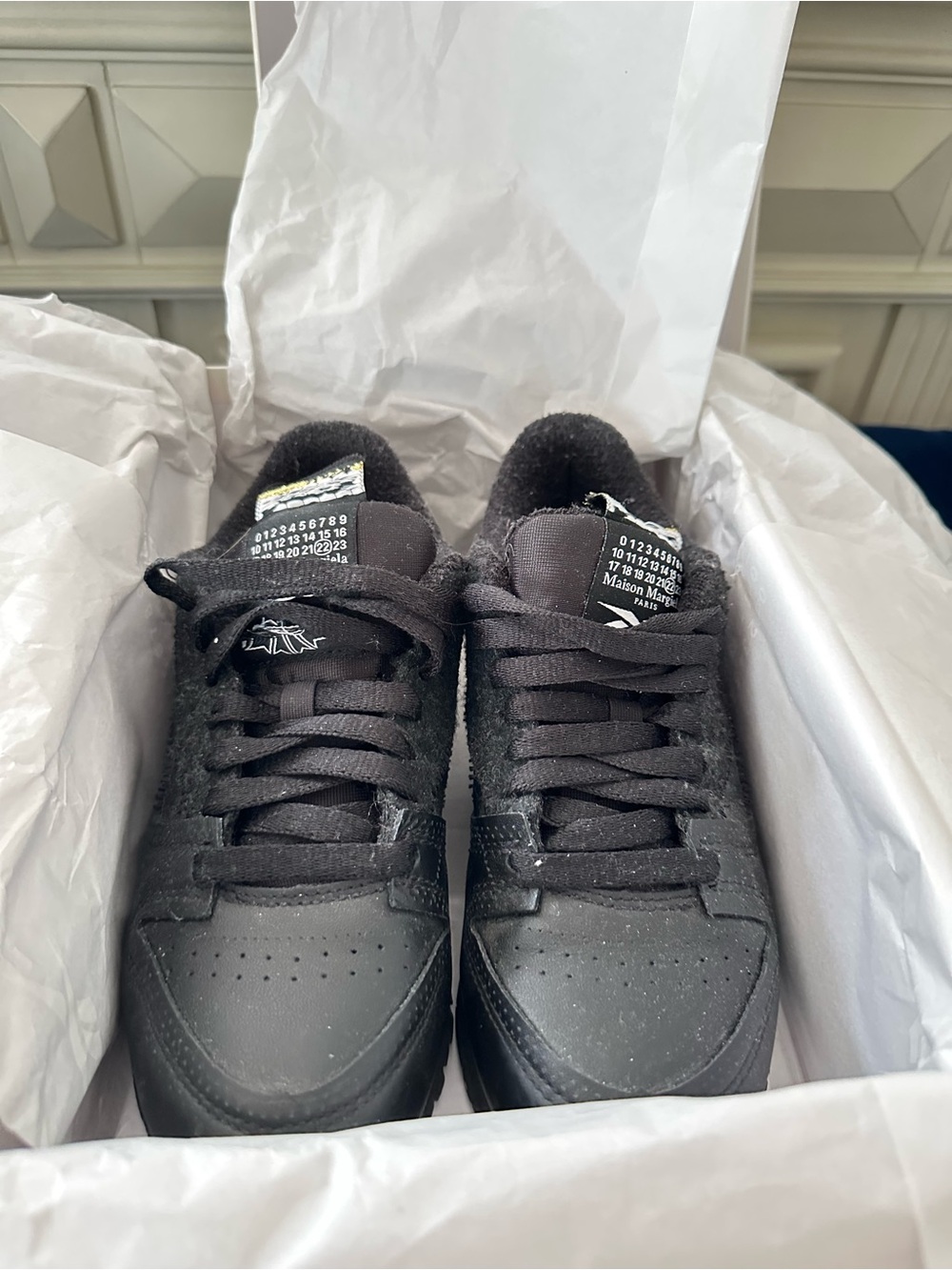 Maison Martin Margiela Black Wool and Leather Low-Top Sneakers